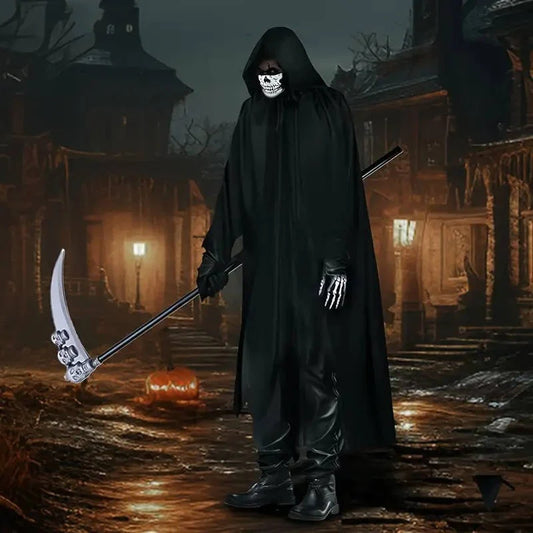 Grim Reaper Costume Glowing Red Eyes Skeleton Gloves Scythe