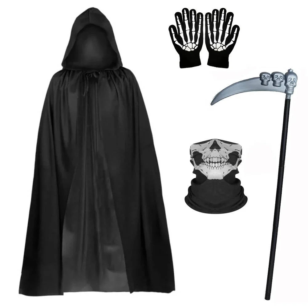 Grim Reaper Costume Glowing Red Eyes Skeleton Gloves Scythe