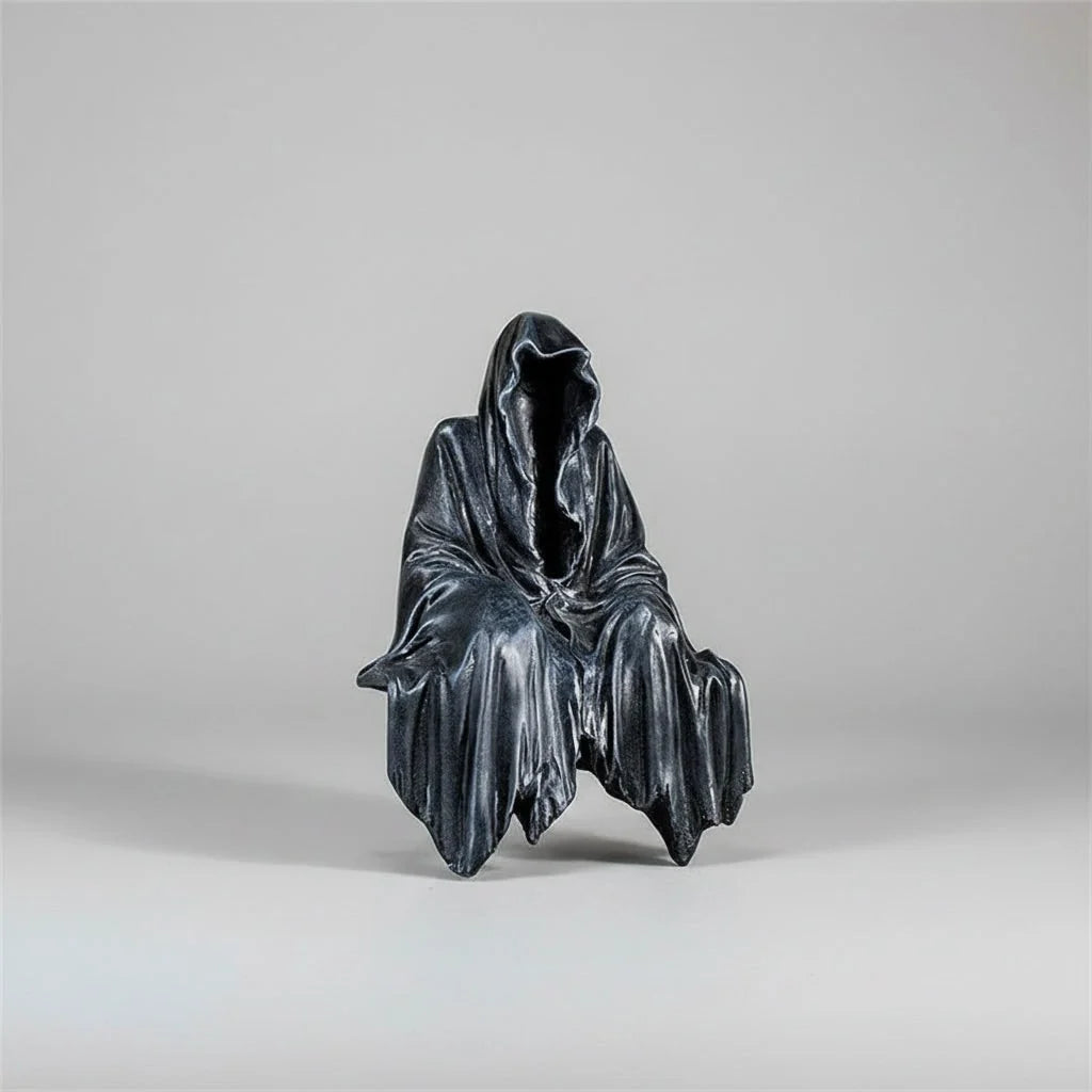 Grim Reaper Statue Resin Self-Standing Matte Charcoal Grey