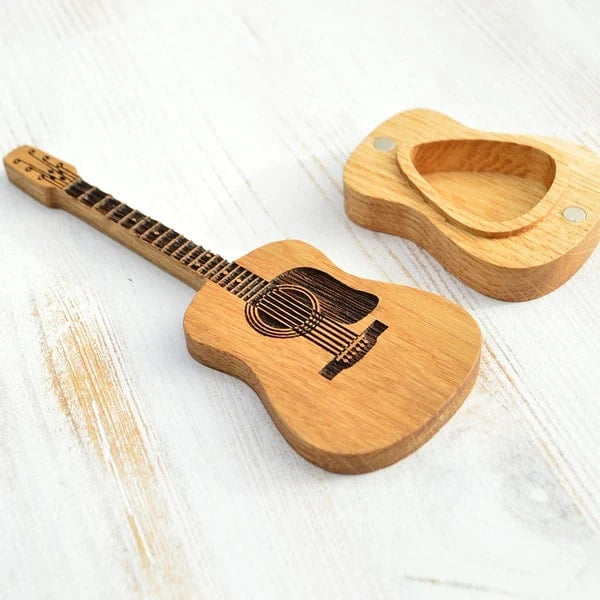 Guitar Pick Box Oak Personalized Engraving Display Stand