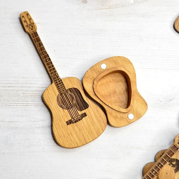 Guitar Pick Box Oak Personalized Engraving Display Stand