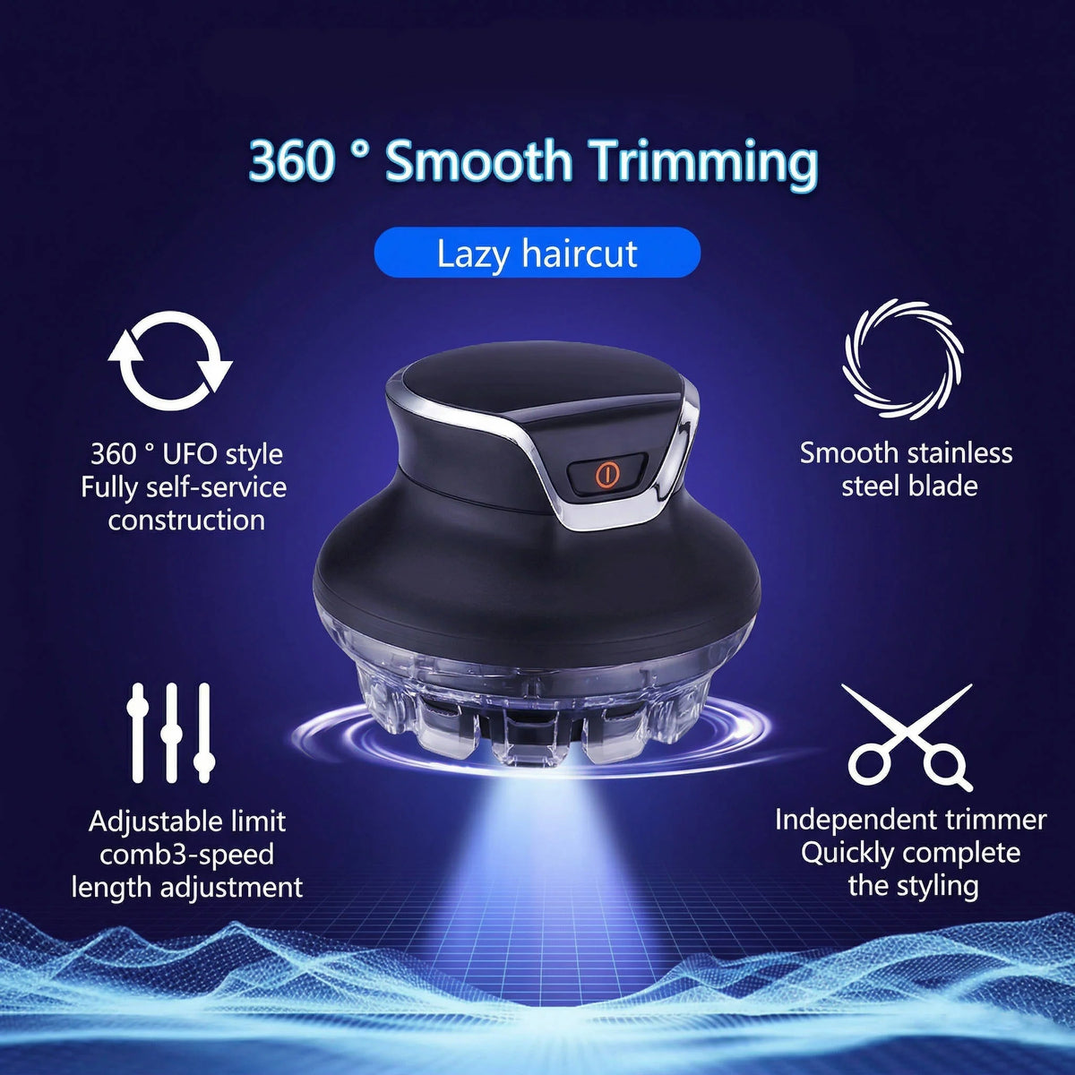 Hair Clipper 360° Rotating Head Stainless Steel Blade LCD Display