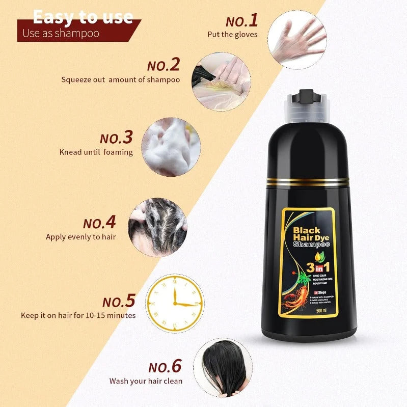 Hair Dye Shampoo 3-in-1 Gray Coverage Ammonia-Free