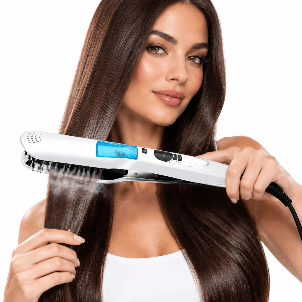 Hair Straightener Steam-Powered Ceramic Plates Adjustable Temperature