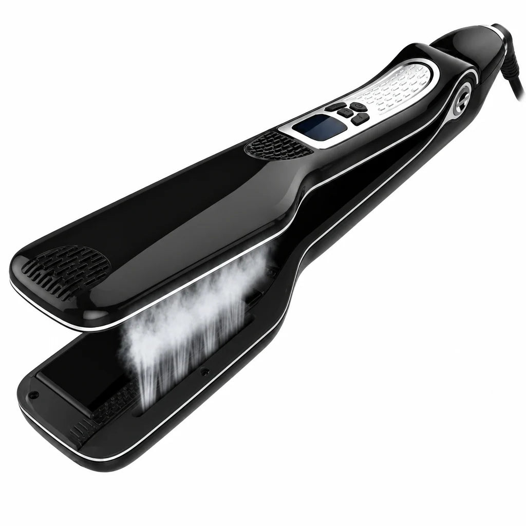 Hair Straightener Steam-Powered Ceramic Plates Adjustable Temperature