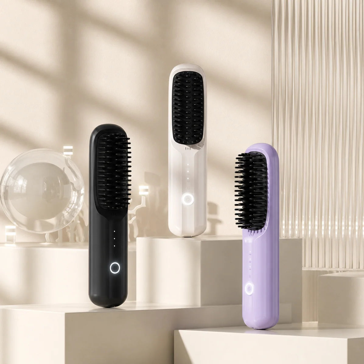 Hair Straightening Brush Cordless Ceramic-Coated With Ion Release