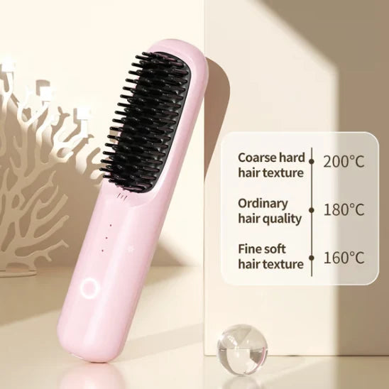 Hair Straightening Brush Cordless Ceramic-Coated With Ion Release