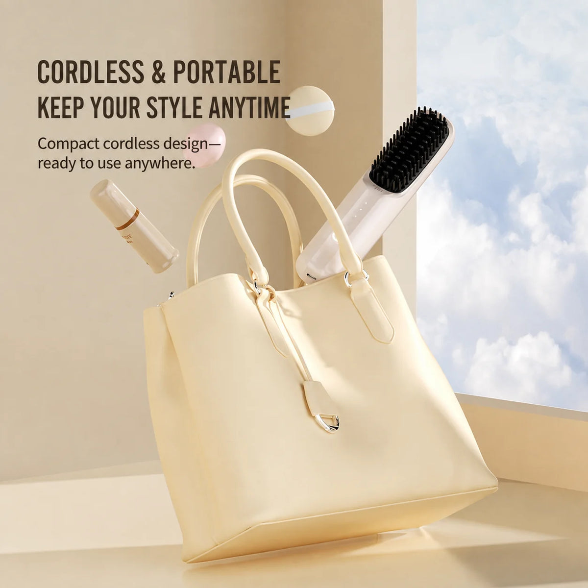 Hair Straightening Brush Cordless Ceramic-Coated With Ion Release