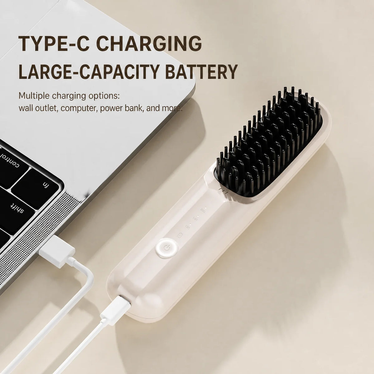 Hair Straightening Brush Cordless Ceramic-Coated With Ion Release