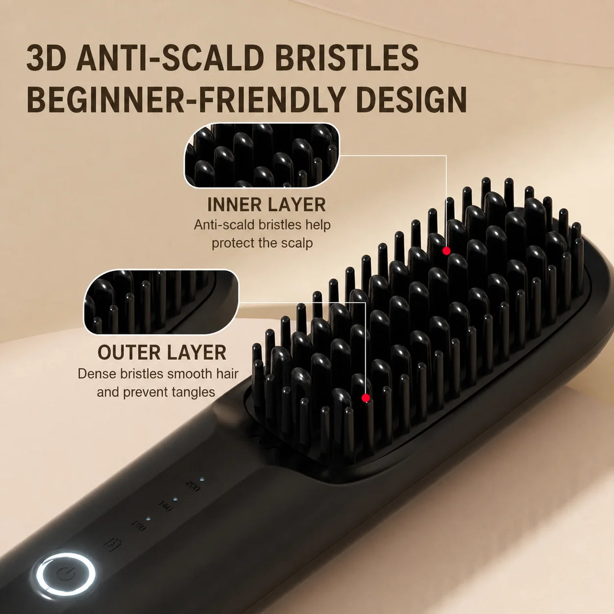 Hair Straightening Brush Cordless Ceramic-Coated With Ion Release