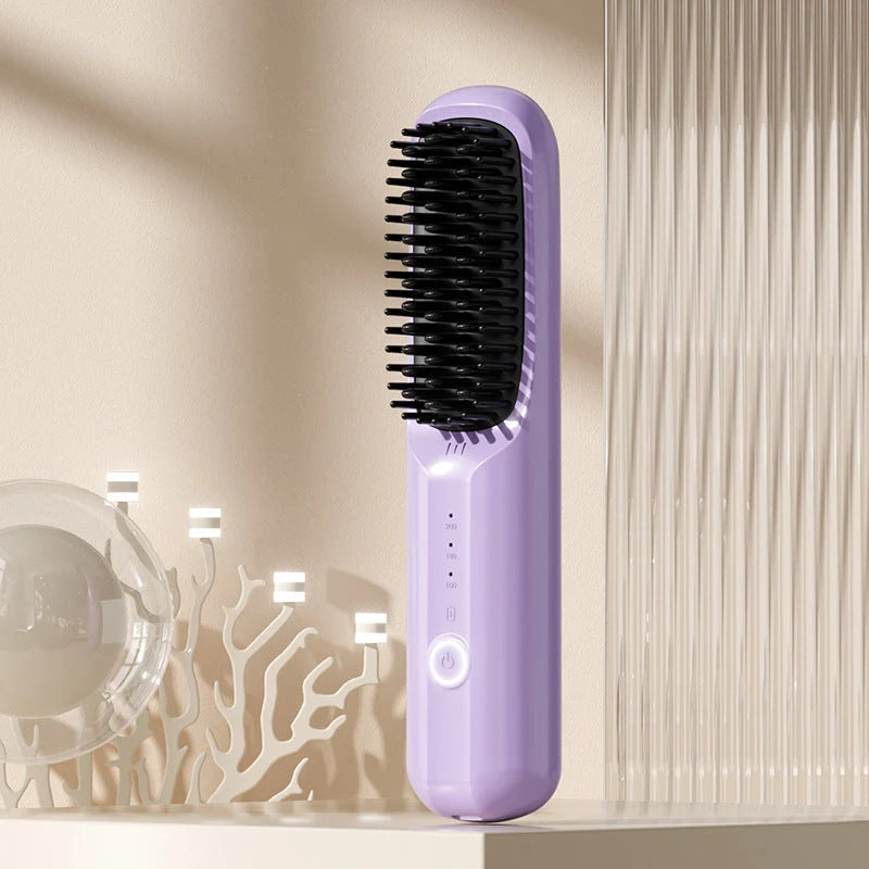 Hair Straightening Brush Cordless Ceramic-Coated With Ion Release