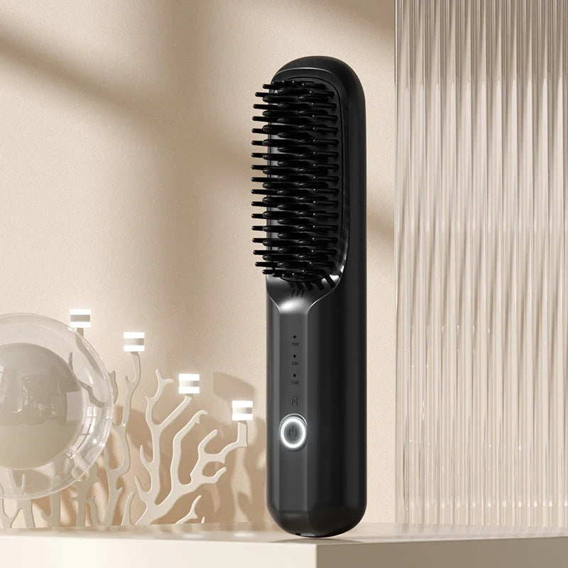 Hair Straightening Brush Cordless Ceramic-Coated With Ion Release