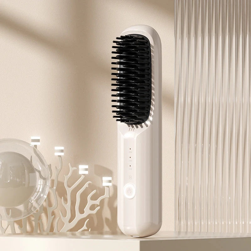 Hair Straightening Brush Cordless Ceramic-Coated With Ion Release