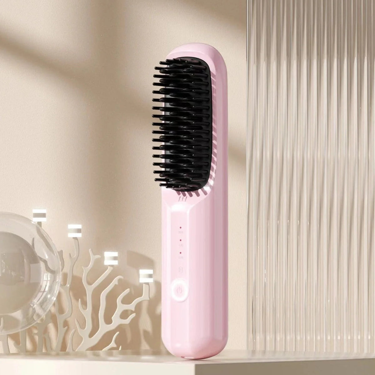 Hair Straightening Brush Cordless Ceramic-Coated With Ion Release