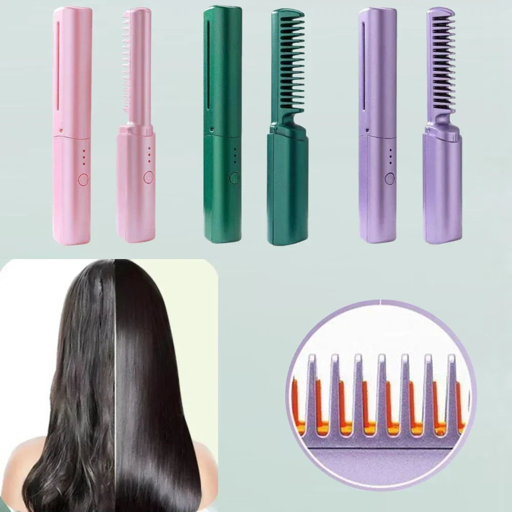 Hair Straightening Comb Ceramic Cordless Rechargeable