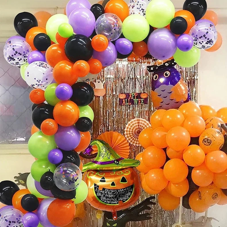 Halloween Balloon Arch Kit Latex & Foil Balloons With Banner and Arch Tape