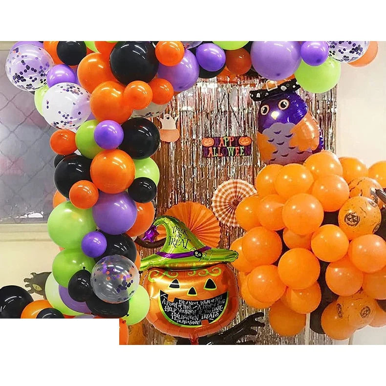Halloween Balloon Arch Kit Latex & Foil Balloons With Banner and Arch Tape