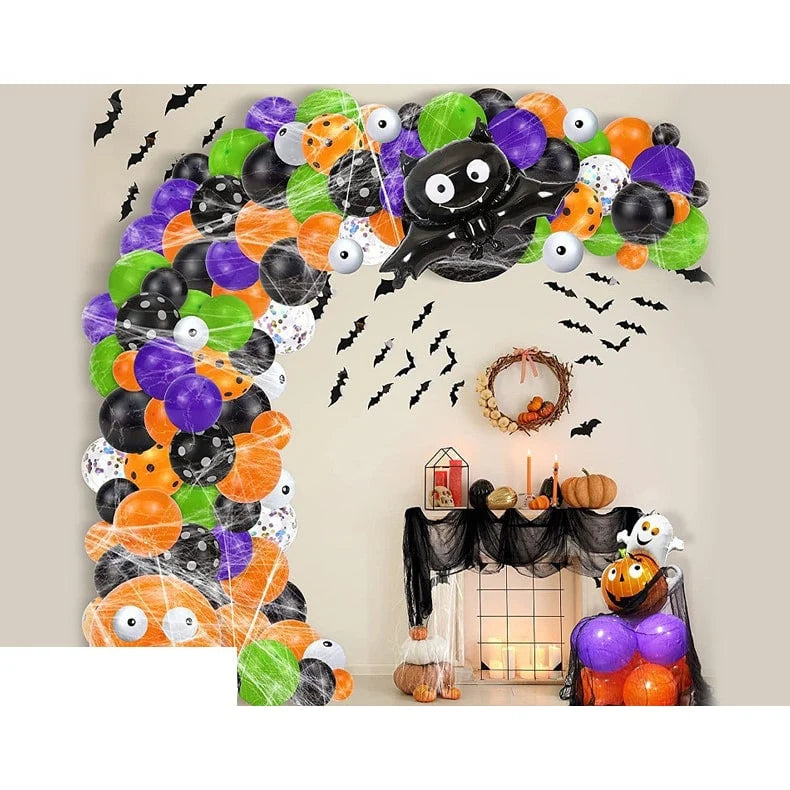 Halloween Balloon Arch Kit Latex & Foil Balloons With Banner and Arch Tape