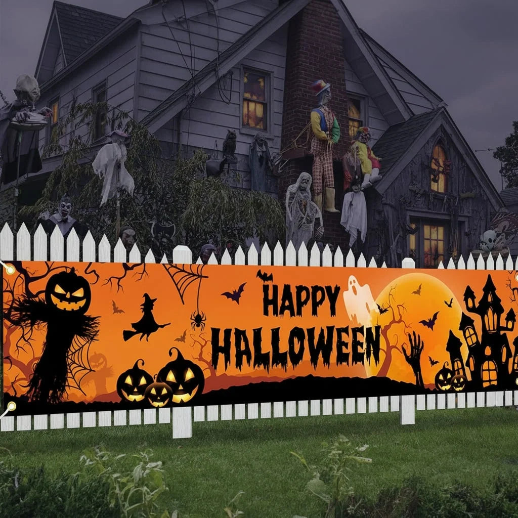 Halloween Banner Weather-Resistant Fabric Metal Grommets
