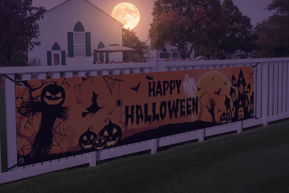 Halloween Banner Weather-Resistant Fabric Metal Grommets