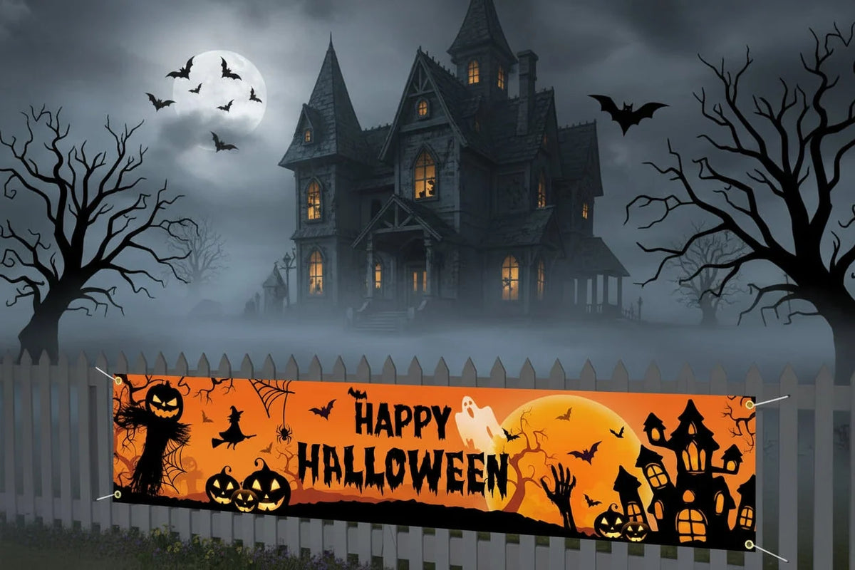 Halloween Banner Weather-Resistant Fabric Metal Grommets