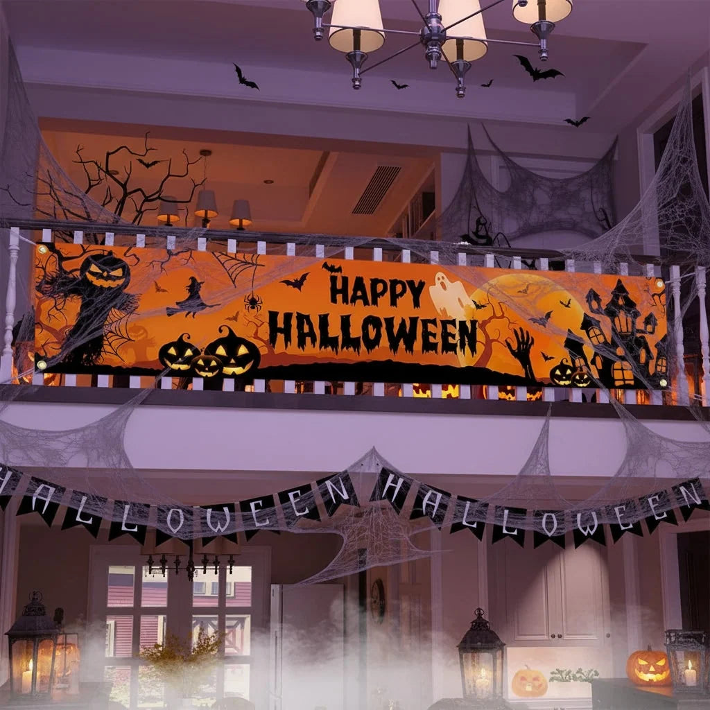 Halloween Banner Weather-Resistant Fabric Metal Grommets
