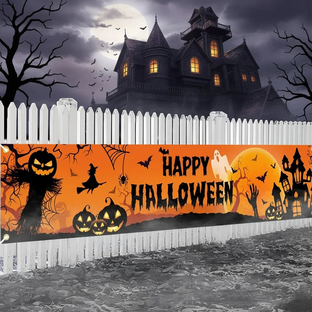 Halloween Banner Weather-Resistant Fabric Metal Grommets
