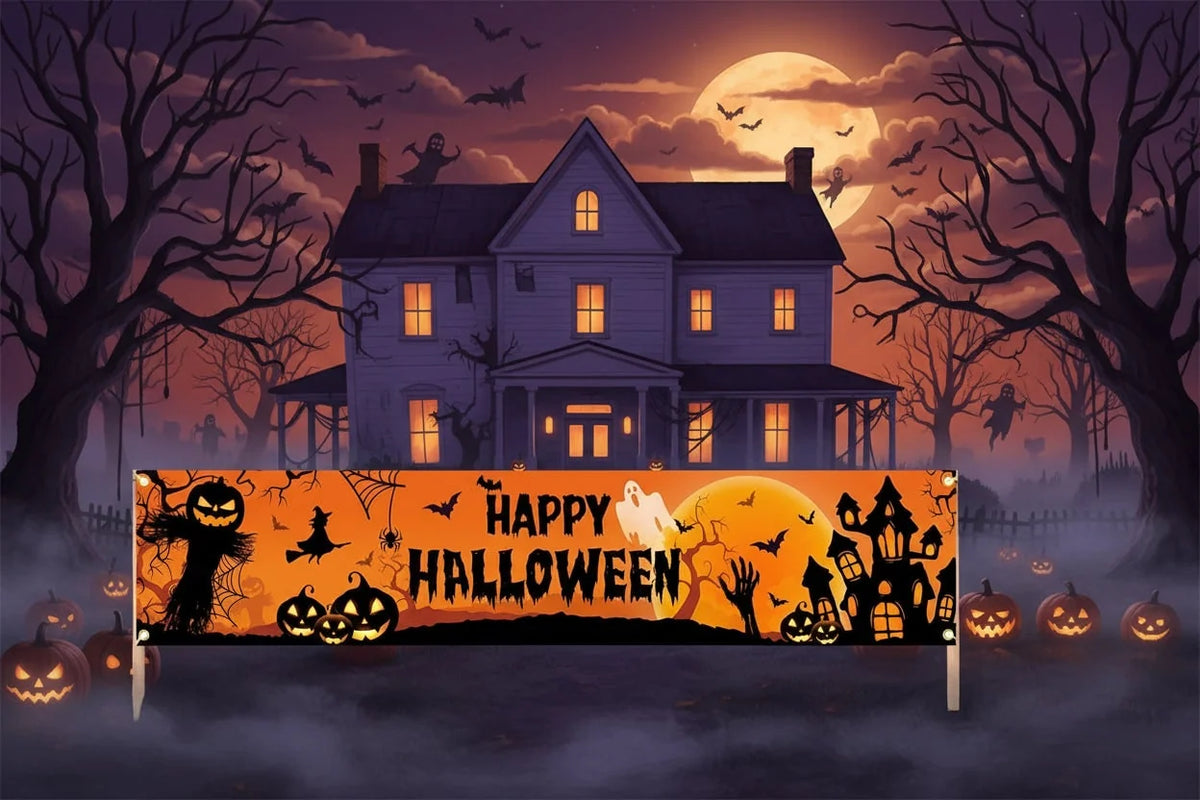 Halloween Banner Weather-Resistant Fabric Metal Grommets