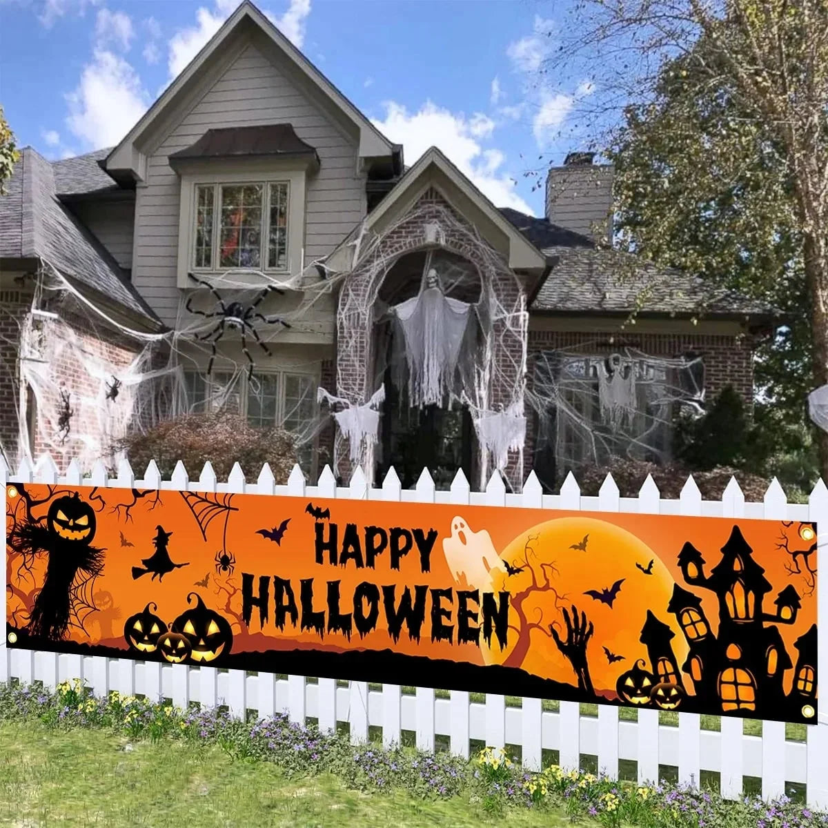 Halloween Banner Weather-Resistant Polyester With Brass Grommets