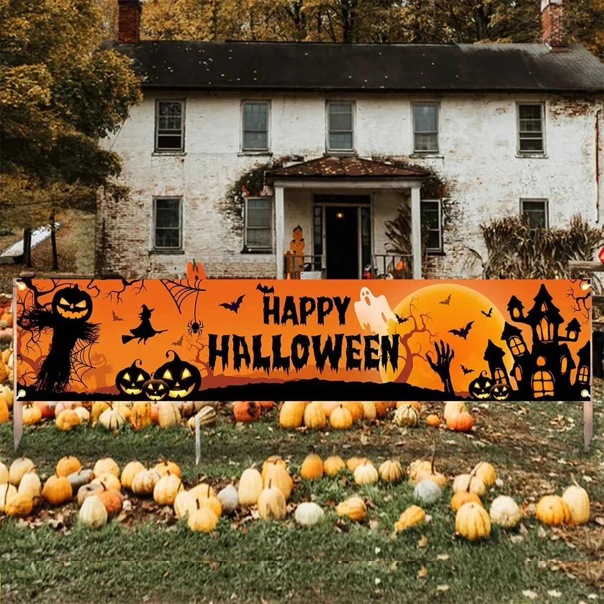 Halloween Banner Weather-Resistant Polyester With Brass Grommets