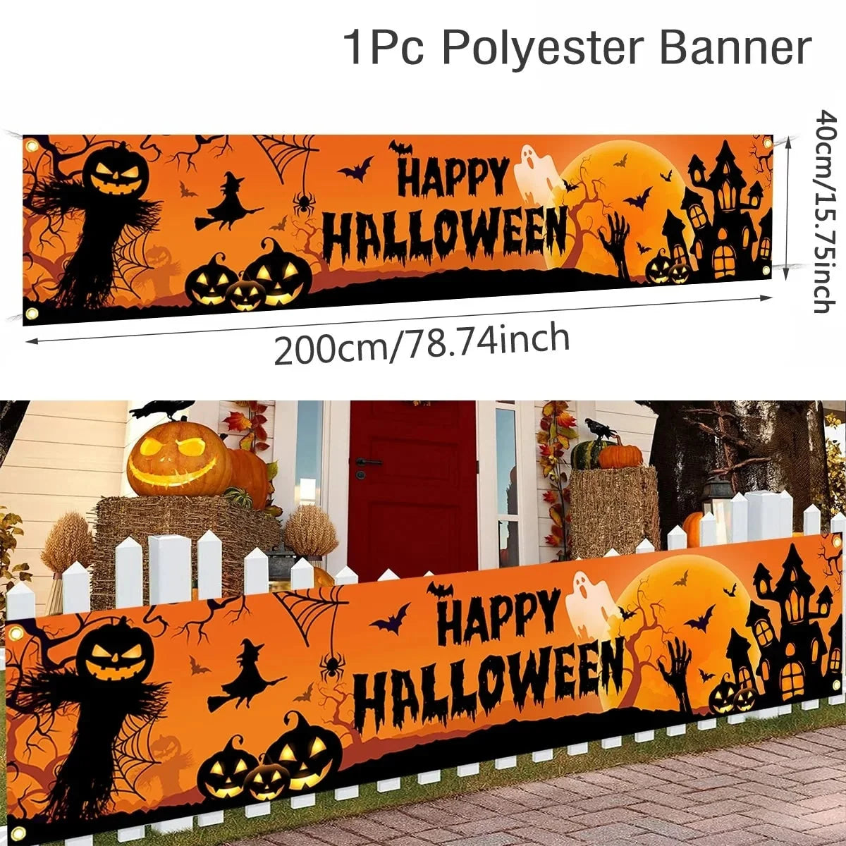 Halloween Banner Weather-Resistant Polyester With Brass Grommets