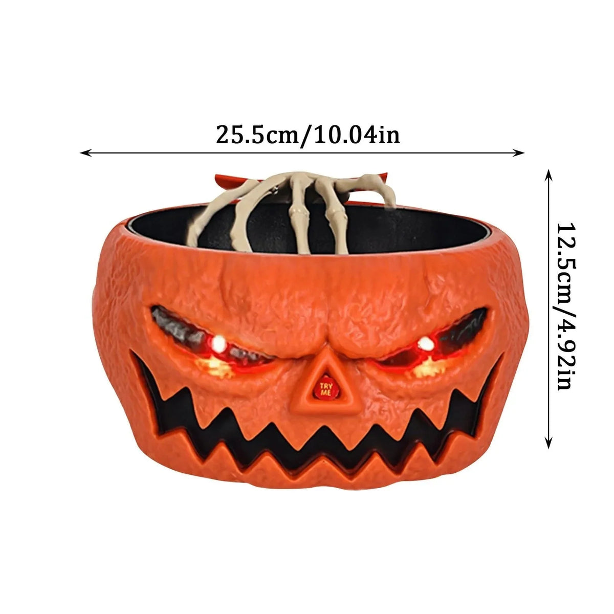 Halloween Candy Bowl Motion-Activated Skeleton Hand LED Eyes 10-Inch Diameter