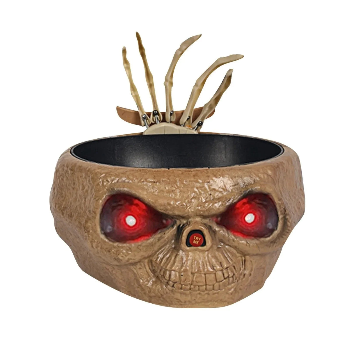 Halloween Candy Bowl Motion-Activated Skeleton Hand LED Eyes 10-Inch Diameter