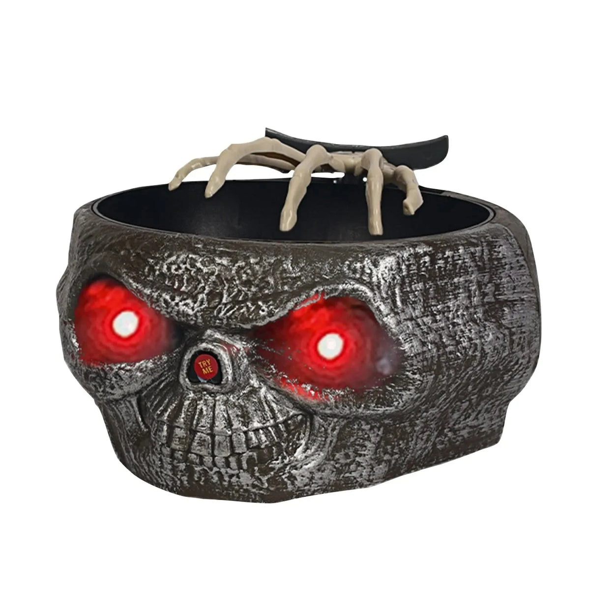 Halloween Candy Bowl Motion-Activated Skeleton Hand LED Eyes 10-Inch Diameter