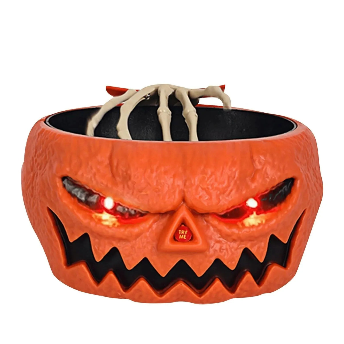 Halloween Candy Bowl Motion-Activated Skeleton Hand LED Eyes 10-Inch Diameter
