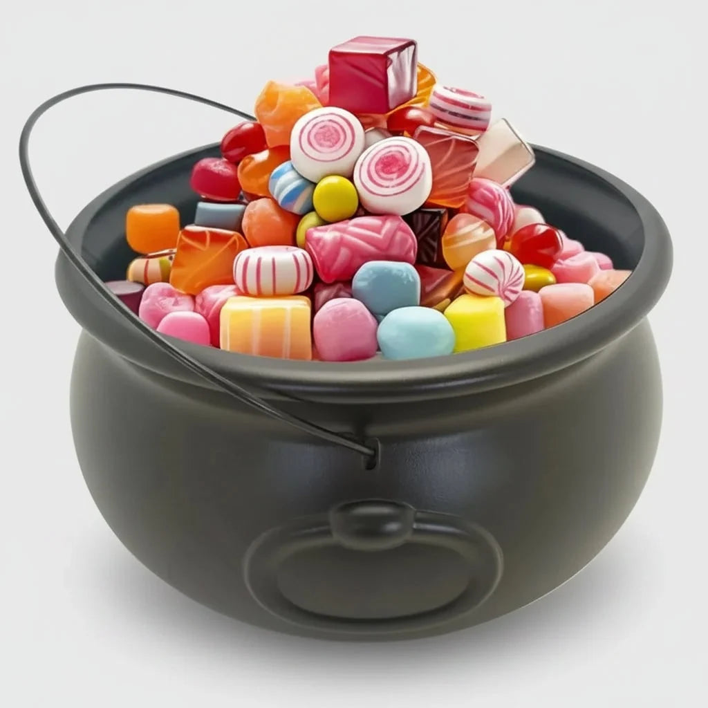 Halloween Cauldron Bucket Matte Black Plastic 12-Inch Reusable