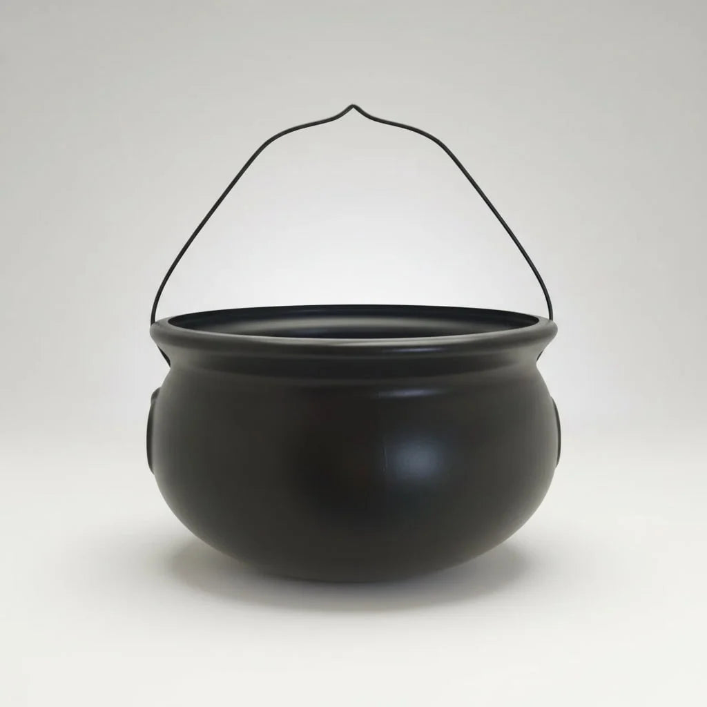 Halloween Cauldron Bucket Matte Black Plastic 12-Inch Reusable
