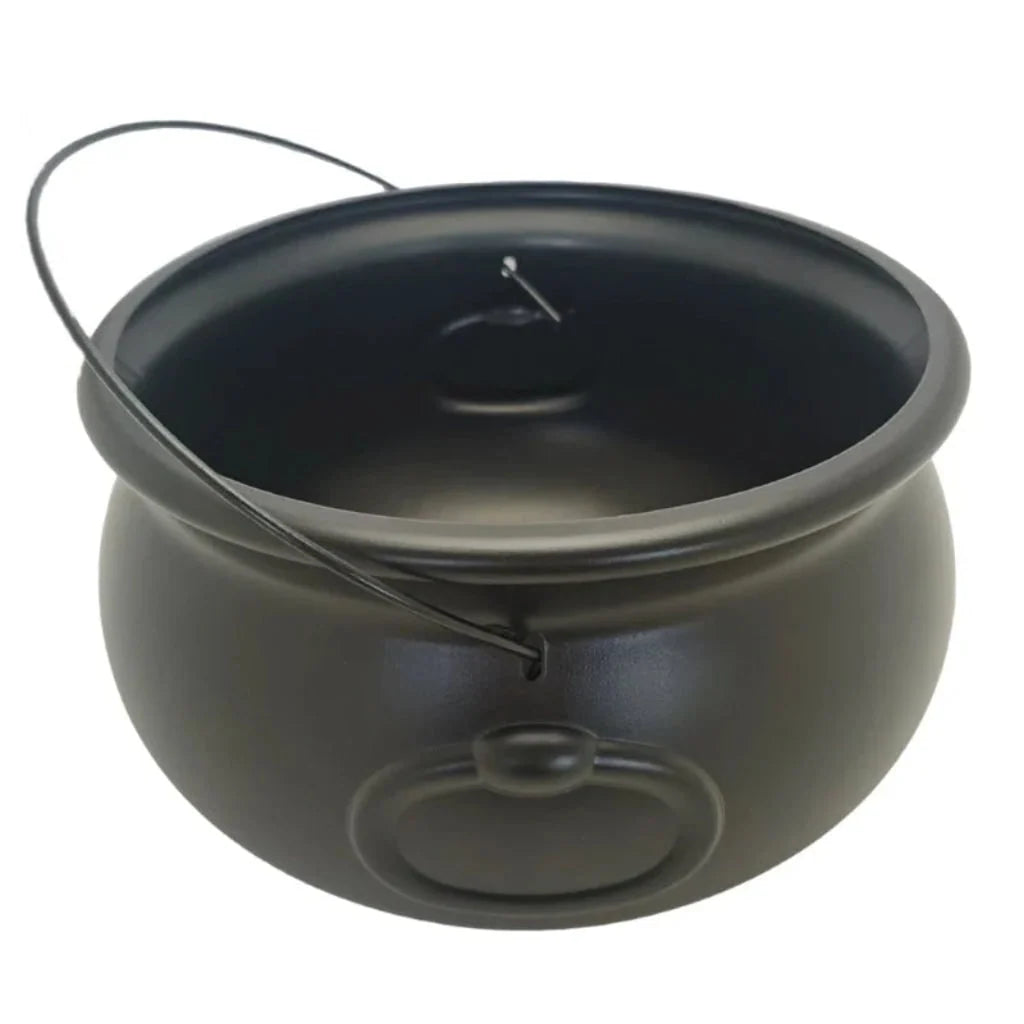 Halloween Cauldron Matte Black Plastic Wire Handle 12.6-Inch Diameter