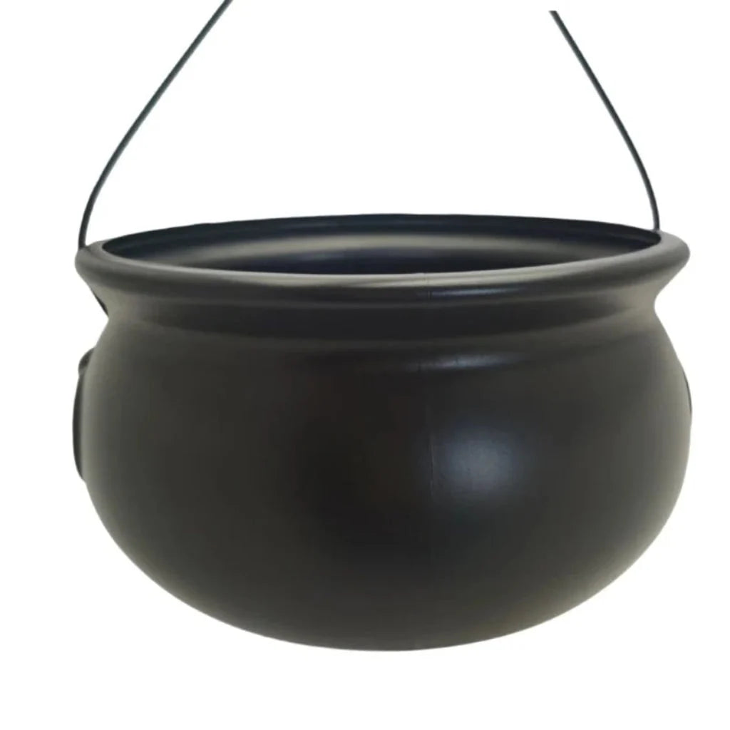 Halloween Cauldron Matte Black Plastic Wire Handle 12.6-Inch Diameter