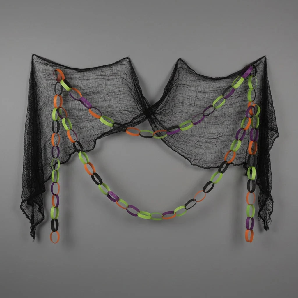 Halloween Decoration Netting Black Semi-Sheer Frayed Edges