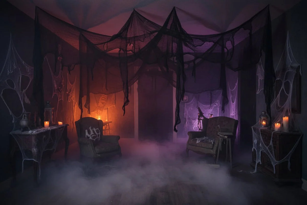Halloween Decoration Netting Black Semi-Sheer Frayed Edges