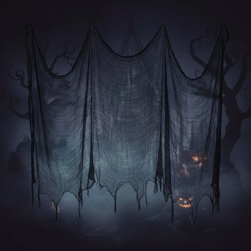 Halloween Decoration Netting Black Semi-Sheer Frayed Edges