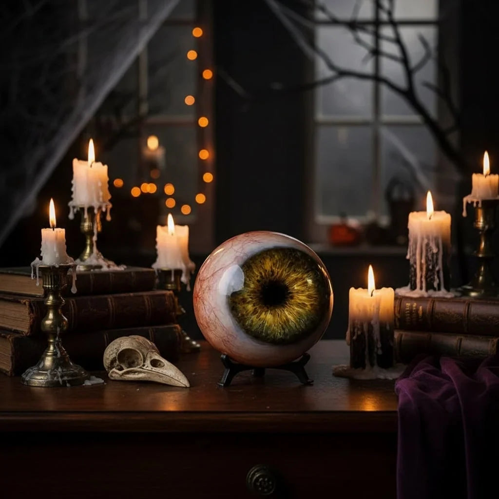 Halloween Eyeball Decor Glossy Resin Bloodshot Design Stand Included