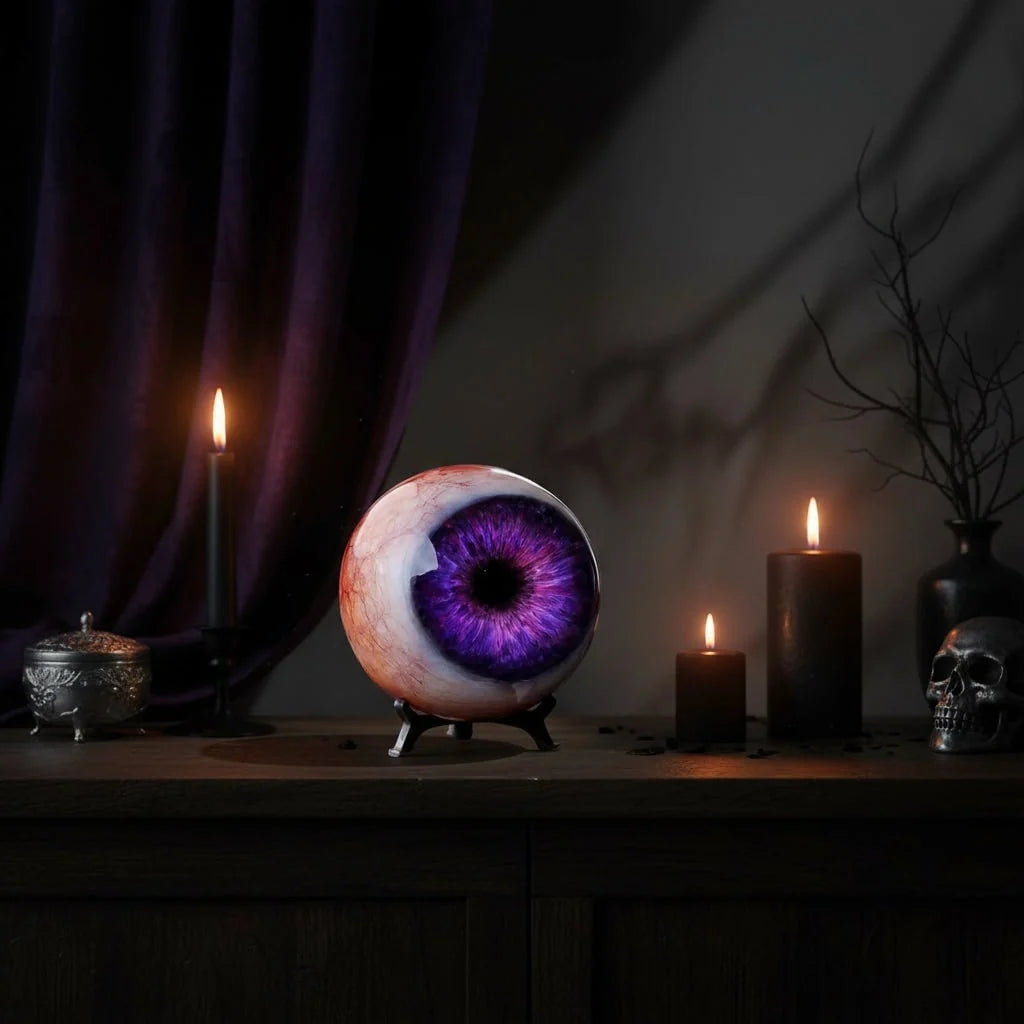 Halloween Eyeball Decor Glossy Resin Bloodshot Design Stand Included