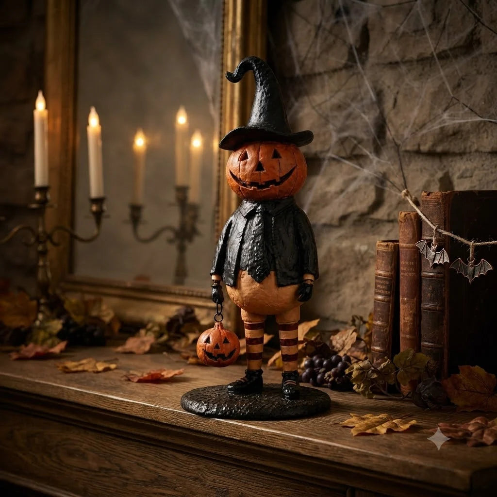Halloween Figurine Resin Pumpkin Witch 7.1 Inch Tall