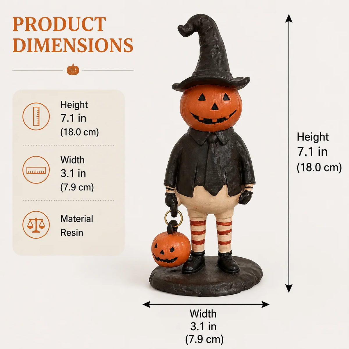 Halloween Figurine Resin Pumpkin Witch 7.1 Inch Tall