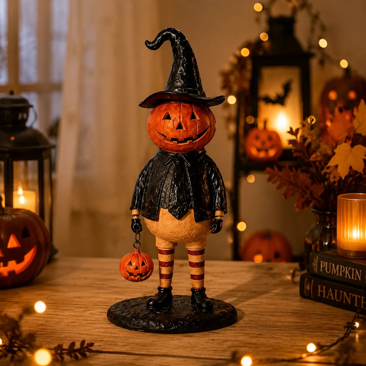Halloween Figurine Resin Pumpkin Witch 7.1 Inch Tall