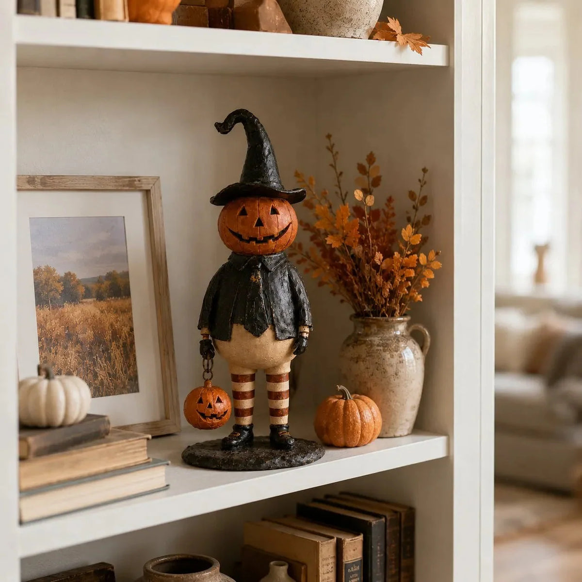 Halloween Figurine Resin Pumpkin Witch 7.1 Inch Tall