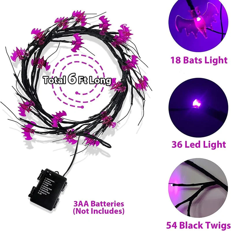 Halloween Garland LED Twig Battery-Powered 6-Foot Length