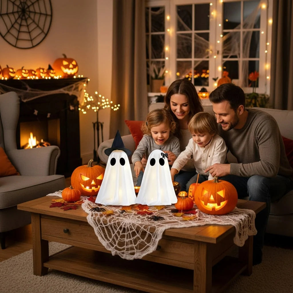 Halloween Ghost Decorations Warm White Lights Set of 2